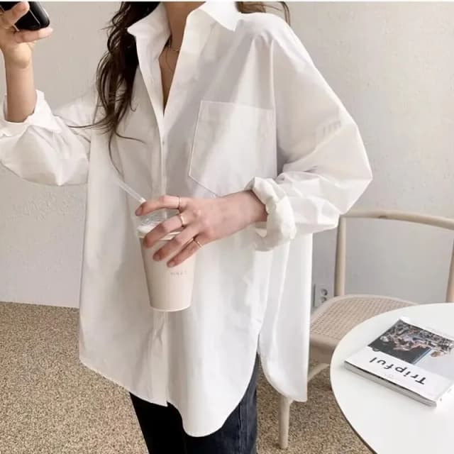 Senhora do escritório elegante branco casual blusas soltas moda nova algodão manga longa camisa feminina gola aberta topos