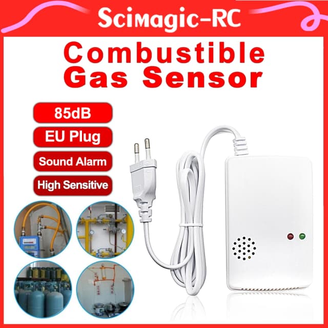 Alta Sensível Gás Propano Detector Vazamento, Combustível, Butano, Metano, Gás Natural Segurança, Sensor de Alarme, Plug UE, 85dB