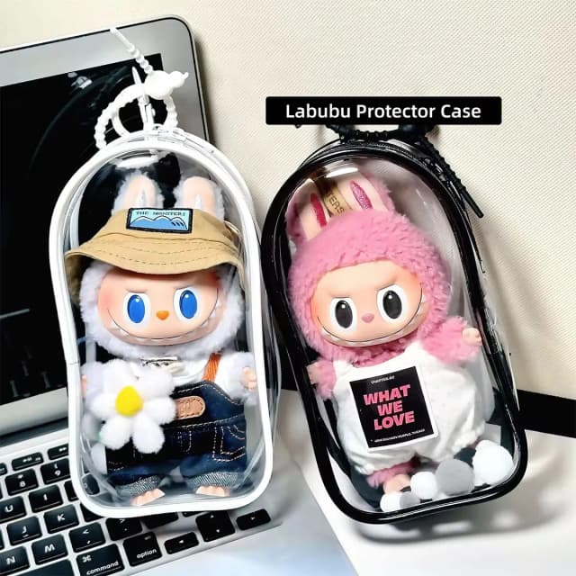 Para labubu v2 transparente colorido protetor caso boneca acessórios organizador caixa de pelúcia saco de exibição ao ar livre com chaveiro