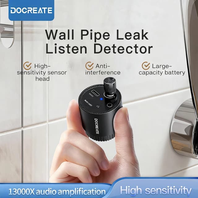 Detector de Vazamentos de Água em Tubulações Subterrâneas, Monitor de Vazamentos Portátil Tipo-C com Fones de Ouvido para Uso Interno e Externo