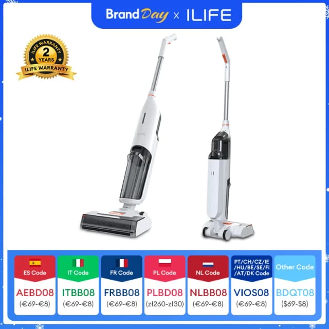 Ilife w90 sem fio molhado seco inteligente esfregão de lavagem, sucção 5500pa, autolimpeza de 1 minuto, grande tanque de água duplo