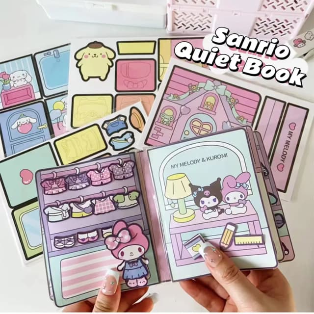 Sanrio kuromi cinnamoroll livro silencioso minha melodia artesanal diy brinquedos infantis desenvolvimento habilidade mãos presente de aniversário da menina