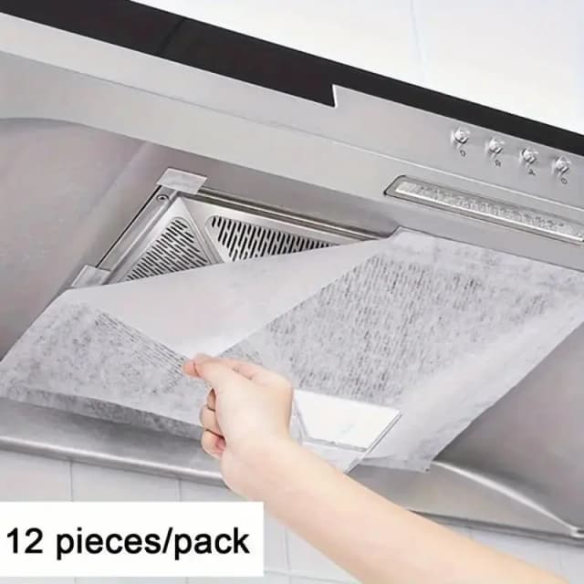 Filtros de exaustor resistentes de 12 pacotes – capas de malha absorvente de óleo para ventilação de cozinha, fácil instalação