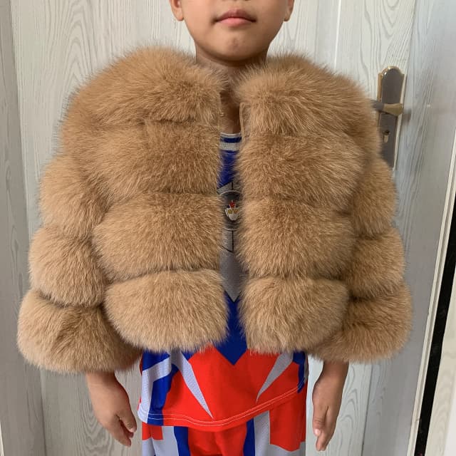 Chaqueta de piel para niños, chaqueta de piel de zorro real para niños, adecuada para niñas y niños de 1 a 13 años, chaqueta de piel universal para niños