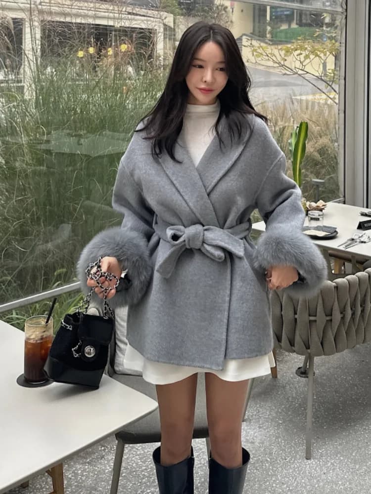 Casual cor sólida cachecol gola casaco de lã moda casual único breasted bolso solto outerwear 2025 nova jaqueta highstreet