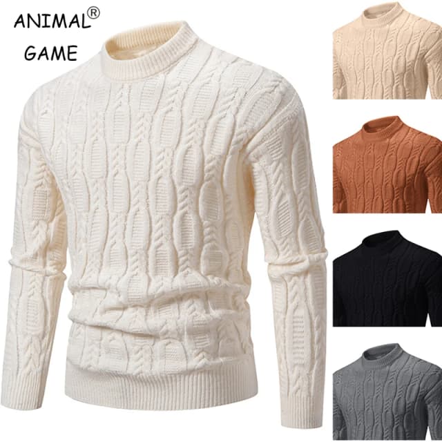 Novo masculino tripulação pescoço camisola macia casual blusas para homens outono clássico pulôver suéteres mock gola alta malha streetwear