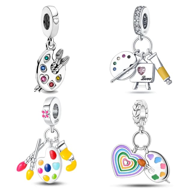 925 prata esterlina moda paleta pincel arte encantos contas adequado para marca original pulseira diy jóias finas presente