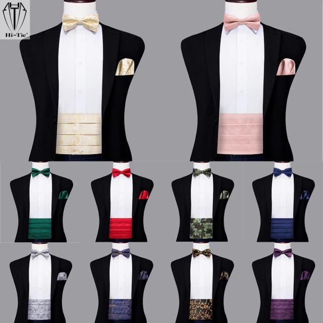 Vintage formal cummerbunds masculino de seda oi-tie, jacquard Pailey bowtie, abotoaduras Hanky, cinto cummerbund espartilho masculino, baile de casamento