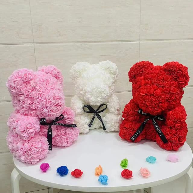 Romântico dia dos namorados criativo flor eterna rosa urso presente de natal rosa urso abraço urso casamento flor decoração presente