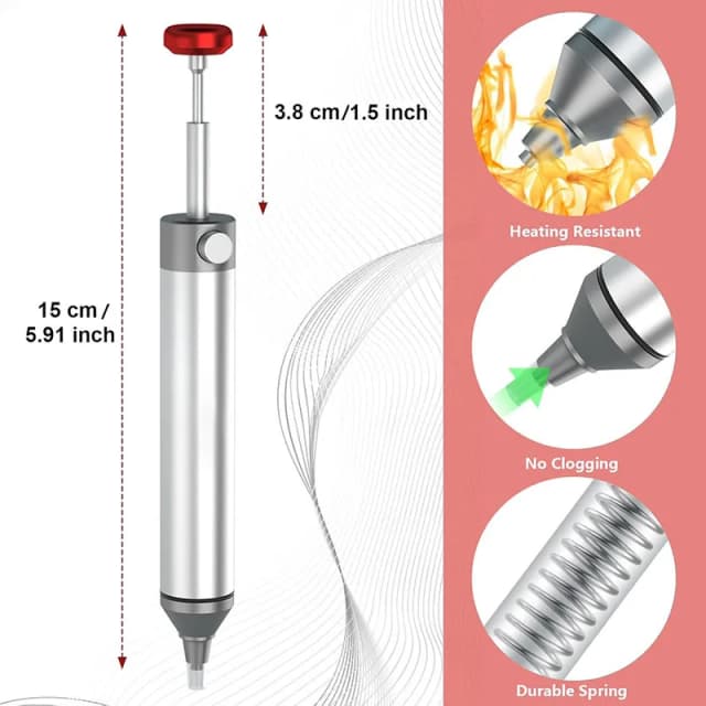 Bomba de dessoldagem sem entupimento, sugador de solda para remoção de solda com bico de sucção de silicone resistente ao calor substituível