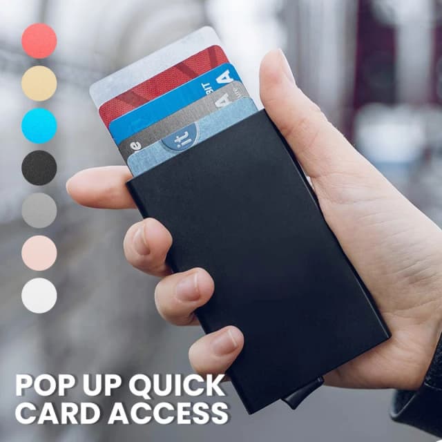 Carteira pop up fina minimalista porta cartão de crédito para homens mulheres RFID bloqueando mini caixa de metal