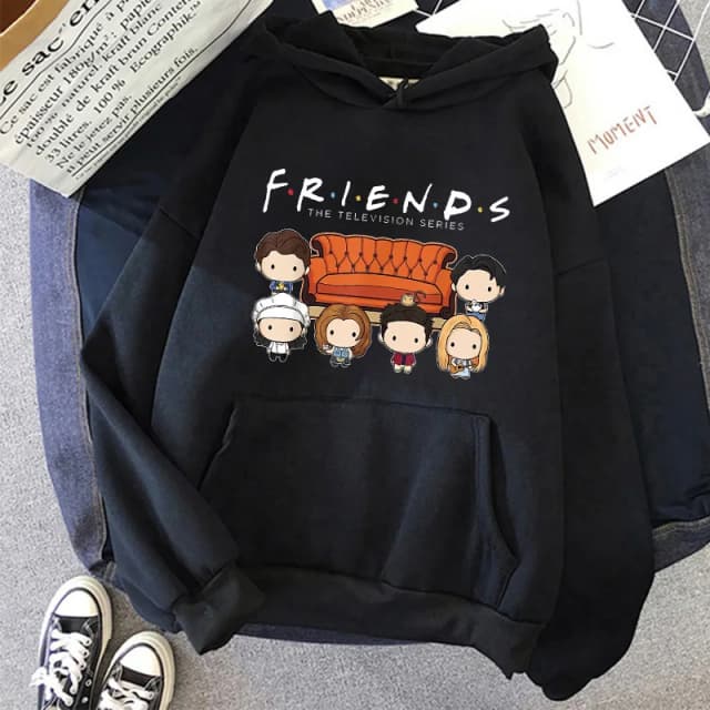 Feminino engraçado dos desenhos animados amigos preto hoodies amigos programa de tv harajuku ullzang moletom gráfico carta vintage y2k com capuz feminino