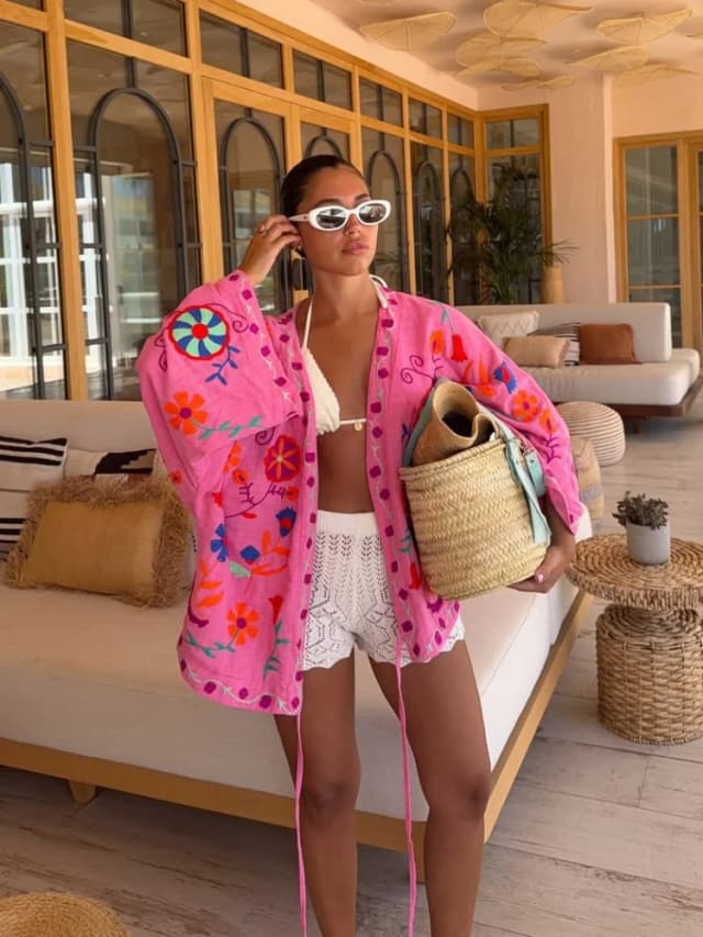 Chique bordado rosa rendas até mulher casaco curto casual mangas compridas com decote em v jaqueta 2025 novo outono senhora commuter rua outerwear