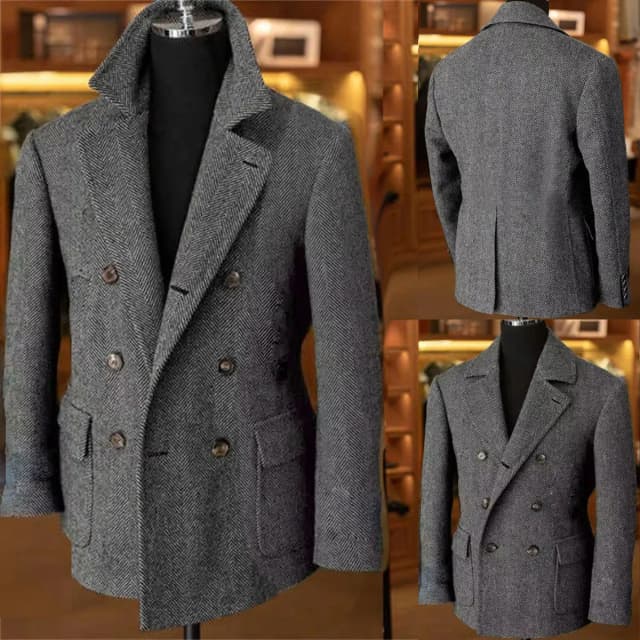 Blazers masculinos britânicos vintage espinha de peixe tweed jaqueta formal mistura de lã duplo breasted casual outono inverno terno casaco