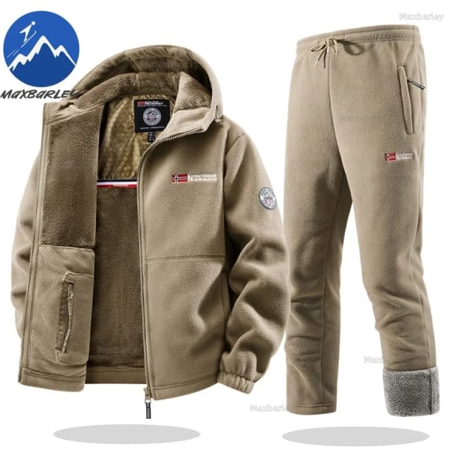 Maxbarley conjunto de roupas esportivas de inverno dos homens retro treinamento grosso jaqueta de lã + calças conjunto de duas peças casual esqui correndo agasalho terno
