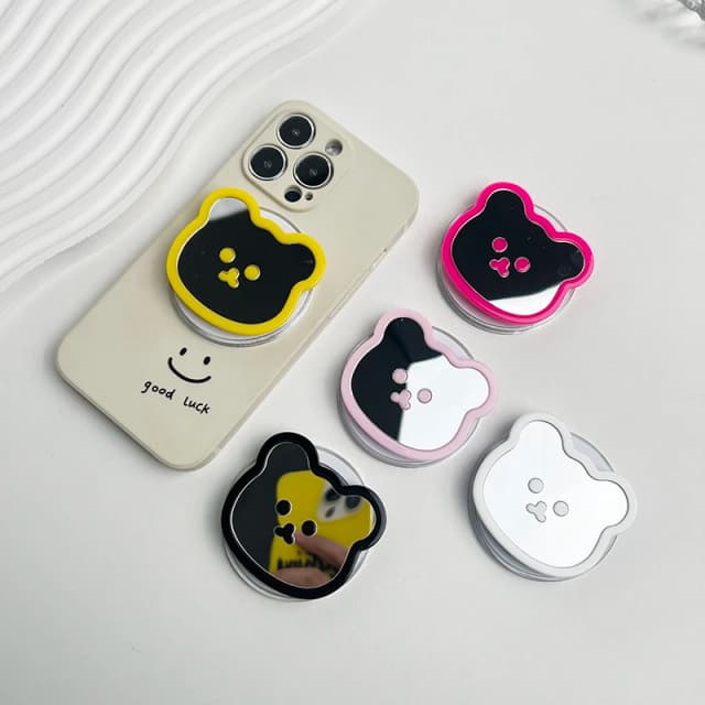 Suporte Magnético para Celular com Espelho em Formato de Urso Fofo, Tipo Magnético e Adesivo, Compatível com Magsafe, iPhone, Mac e Samsung
