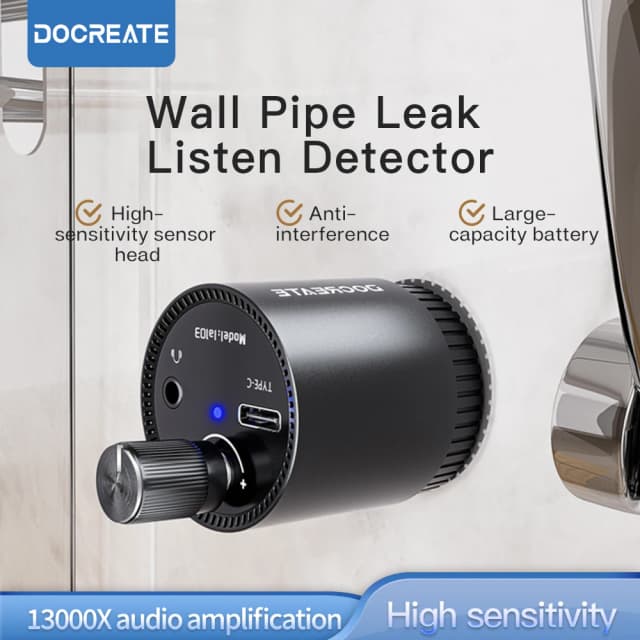 Detector de vazamento de rede de água monitor de vazamento de tubulação subterrânea portátil tipo-c kit detector de vazamento com fones de ouvido para interior e exterior