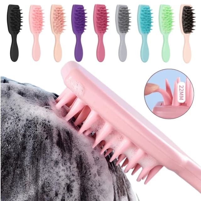 Escova de shampoo de silicone, escova de massagem para couro cabeludo, pente de lavagem de cabeça, cabo longo, massageador de cabelo, escova de banho, purificador corporal, acessórios de cabelo