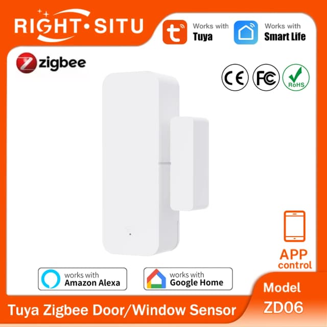 Tuya zigbee 3.0 sensor de janela porta sensor contato app controle remoto via vida inteligente funciona com alexa yandex zigbee2mqtt zha
