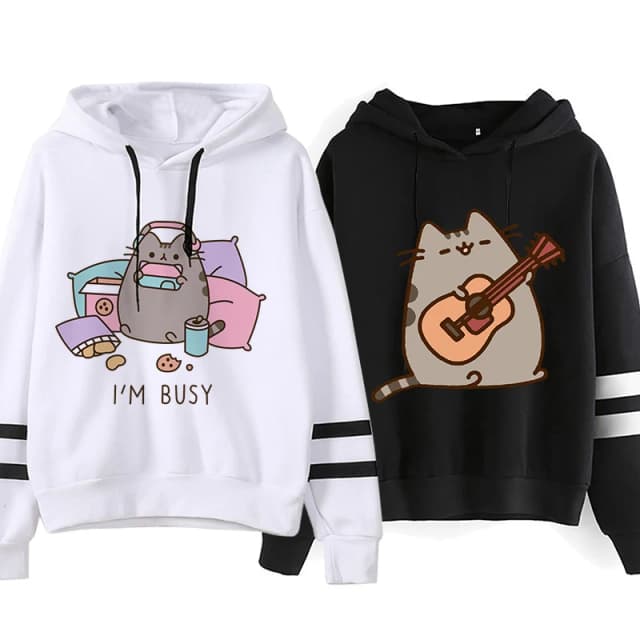 Ullzang-Moletom feminino bonito dos desenhos animados Cat Pusheen, Kawaii, Harajuku, Hoodies estilo coreano, moda gráfica, feminino