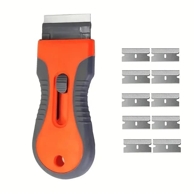 Remoção de cola 1 conjunto de lâmina com 10 lâminas, faca de ajuste telescópico, ferramenta raspador de limpeza para remover etiquetas, adesivos, pintura