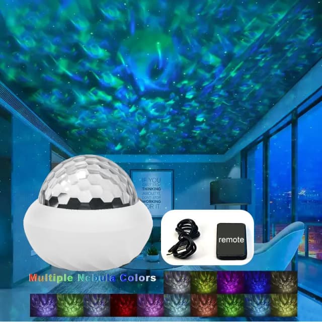Lâmpada de projetor de céu estrelado Northern Lights USB 360 °   Aurora Ball Atmosphere Luzes noturnas para decoração de festas com sala de controle remoto