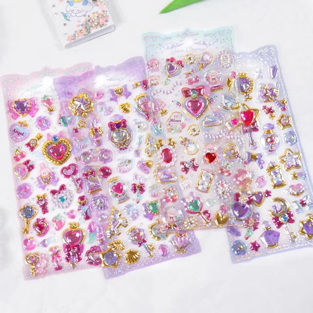 1pc/4 pçs aleatório kawaii delicado 3d feminino pedra preciosa dourado adesivos scrapbooking diy diário papelaria adesivo deco arte suprimentos
