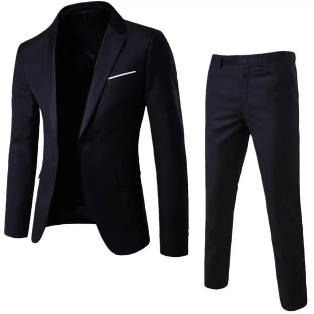 Homens blazer calças conjunto noivo casamento blazers fino ajuste turndown colarinho um botão bolsos terno conjunto formal terno de negócios terno