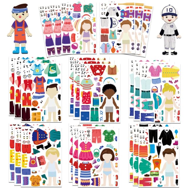 8/16/32 pçs engraçado crianças vestir-se quebra-cabeça adesivos bonito dos desenhos animados criativo diversão crianças quebra-cabeça conta material adesivo à prova dwaterproof água