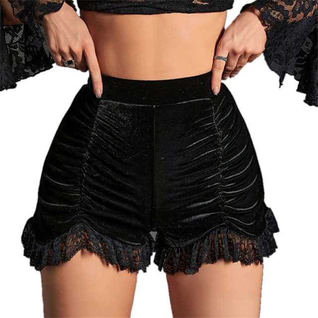 Goth shopping gótico veludo ruched sexy shorts saias e-girl grunge cintura alta magro bottoms feminino renda hem outono alt roupas