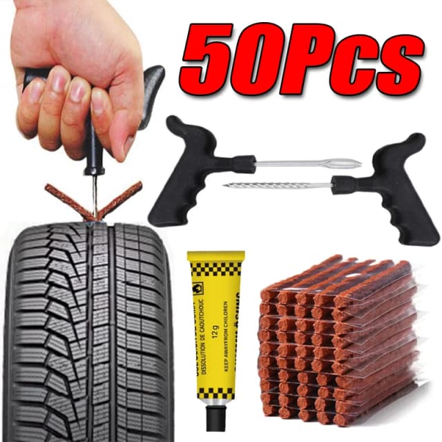 Kit de ferramentas para reparo de pneus de carro, 5-50 peças, com tira de borracha, plug de punção de pneu sem câmara de ar, motocicleta, caminhão, ferramenta de reparo de pneus a vácuo