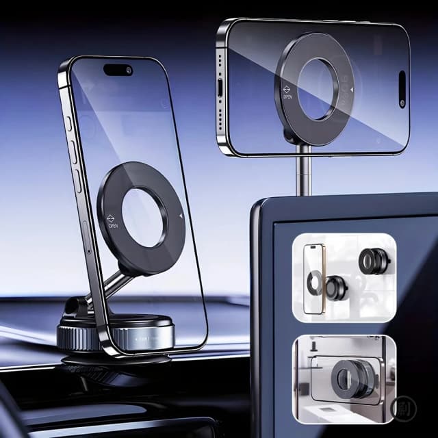 Suporte magnético forte para telefone para carro, design dobrável 360 °   Suporte de vácuo ajustável para carro/mesa/banheiro/uso universal
