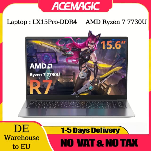 Computador portátil ACEMAGIC AMD Ryzen 7 7730U Windows Laptop 15,6 polegadas IPS 16GB DDR4 512GB NVMe SSD Teclado numérico