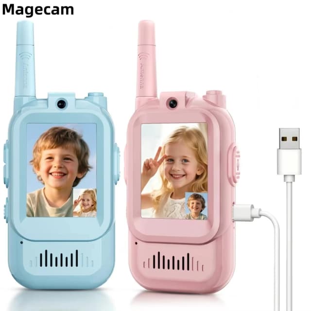 Magecam vídeo walkie talkies para crianças 2 pacote recarregável interfone walkie-talkie 2 tela chamada de um clique criança vídeo porteiro