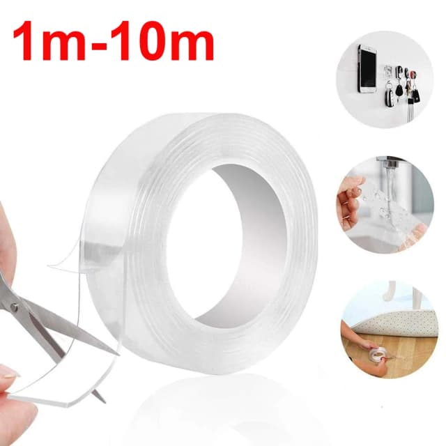 Fita nano adesiva dupla face de 1-10m, 20-50mm de largura, reutilizável, sem rastros, à prova d'água, ultra forte, fita de montagem transparente