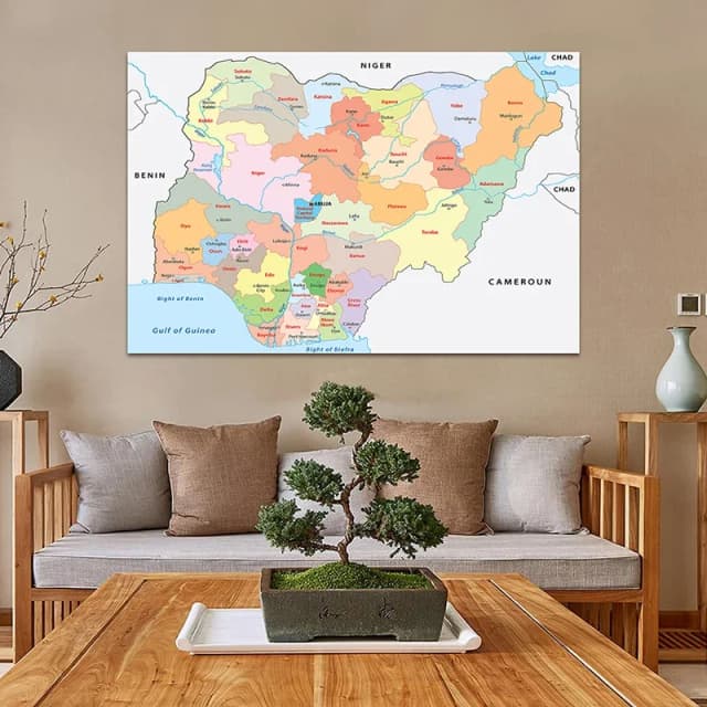 O mapa da nigéria de política 150*100cm não-tecido pintura em tela casa decorativo poster arte da parede imagens de ensino suprimentos