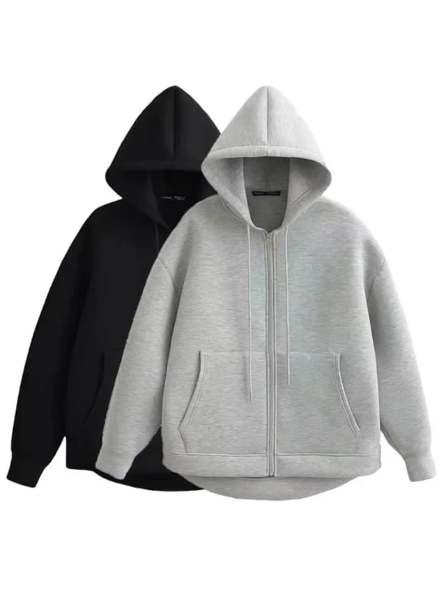 Hh outono feminino casual jaqueta com capuz solto oversize zíper moletom com capuz casaco sólido senhora do escritório chique outwear topos