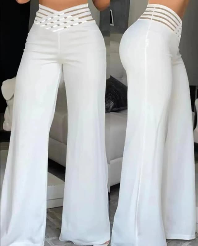 Mulheres perna larga queimado calças outono casual cruzado pura malha remendo calças de cintura alta y2k streetwear elegante calça de trabalho