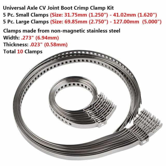 10 pçs universal clipes de braçadeira de aço inoxidável para eixo de transmissão cv juntas boot kit eixo cv conjunta boot crimp braçadeira kit