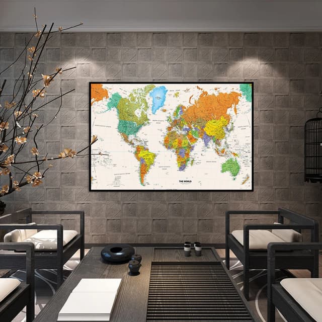 Grande cartaz 225*150cm mapa do mundo não tecido mapa físico vista aérea decoração da parede graduação pano de fundo material de escritório & escolar