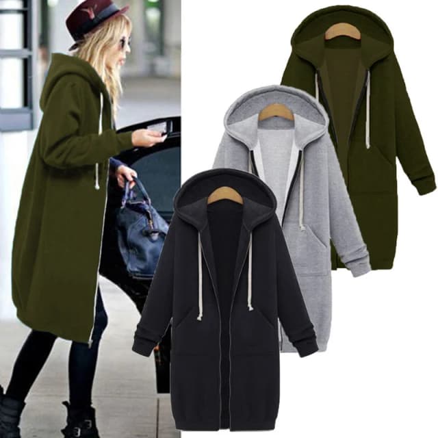2024 feminino outono inverno engrossar hoodies parkas solto jaquetas com capuz bolso com zíper maxi tamanho moletom vestidos esportivos outwear