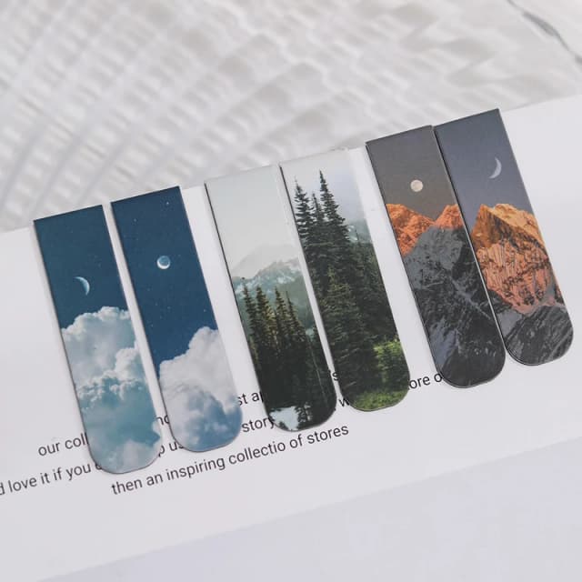 Jianqi 2 unidades/pacote marcador magnético belas paisagens nuvens simples padrão literário marcador ferramenta de leitura material de escritório escolar