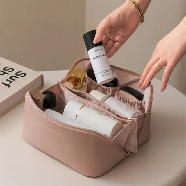 Grande saco de cosméticos de viagem de couro do plutônio para mulheres organizador de cosméticos de alta capacidade bolsa de armazenamento para caixa de maquiagem feminina