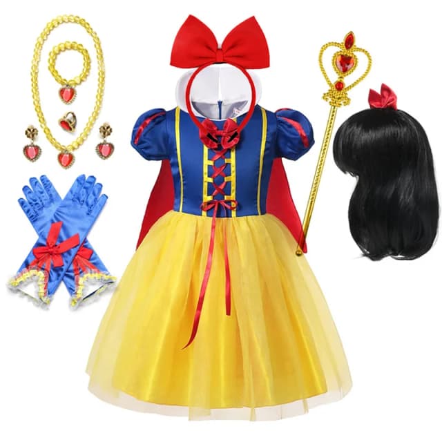 Branca de neve vestido de princesa crianças menina traje com capa headwear halloween carnaval festa aniversário cosplay roupas infantis