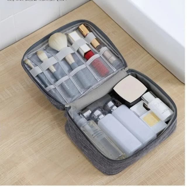 Bolsa de maquiagem portátil de cor sólida para viagem, organizador de higiene pessoal cosmético de grande capacidade