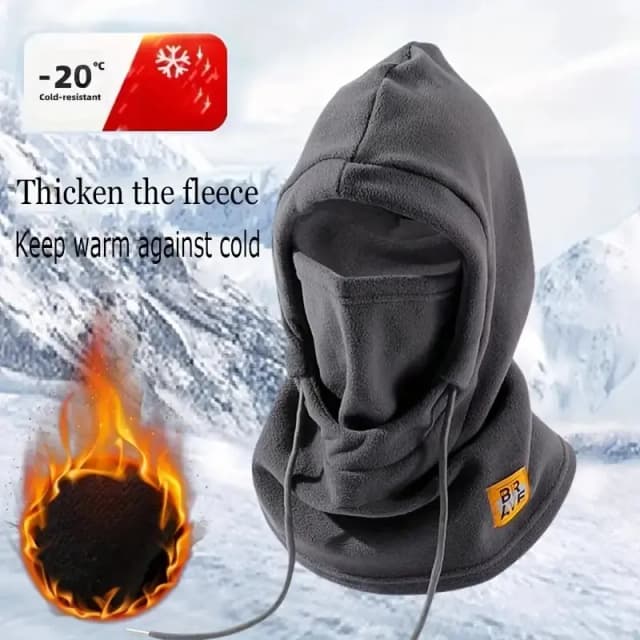 Balaclava de inverno unissex com capuz de malha – Máscara à prova de vento com cordão para motocicleta, boné de malha quente para clima frio