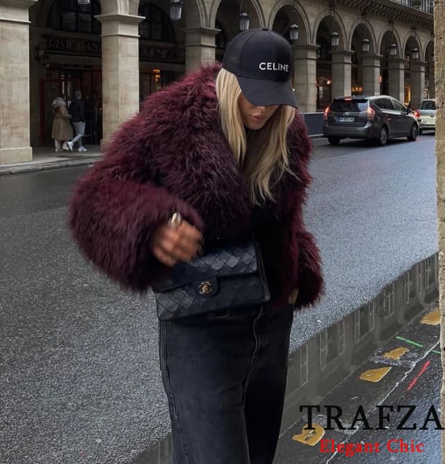 Trafza-moda feminina inverno sólido grande lapela casaco de pele do falso casaco novo 2025 outono inverno slouchy borgonha preto cinza casaco