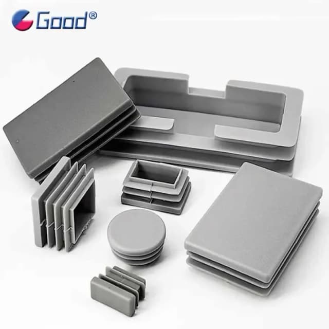 Retângulo/redondo plástico cinza tampa final tubo inserções plug aço perna stopfen 2/4/8 pçs cadeira mesa pés plugues