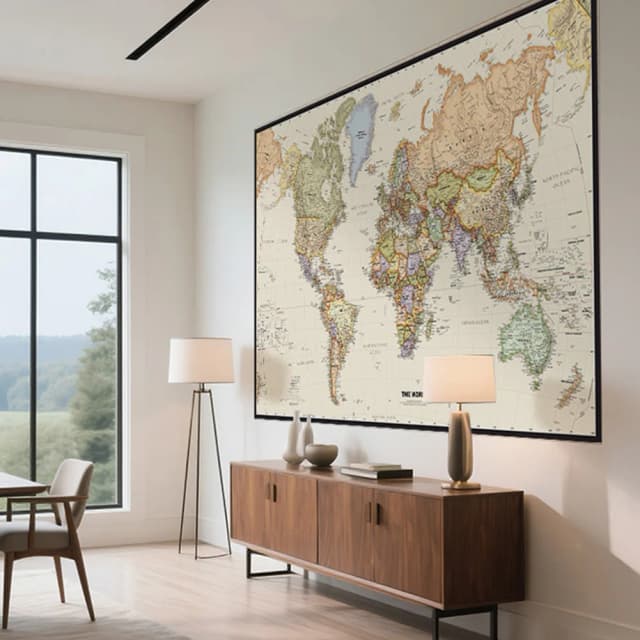 Pôster retrô dobrado do mapa mundi sem moldura, decoração de parede não tecida, imagem artística, pintura em spray, estudo, sala de aula, 150*100cm