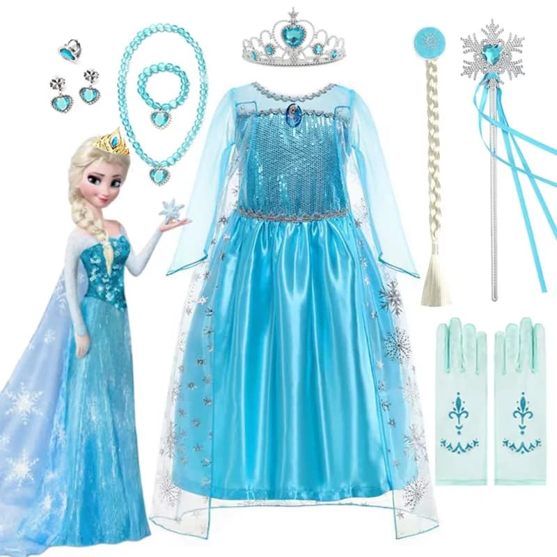 Disney meninas elsa vestido de princesa para manga longa crianças aniversário cosplay traje congelado fantasia 2025 carnaval vestir-se traje de festa